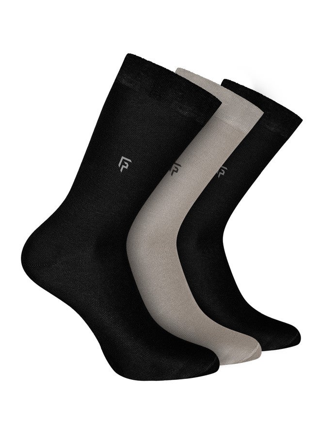 FOOTPRINTS FOOTPRINT Men 3 Pairs Anti Odour Organic Cotton Calf-Length Solid Bamboo Formal Socks - Image 1